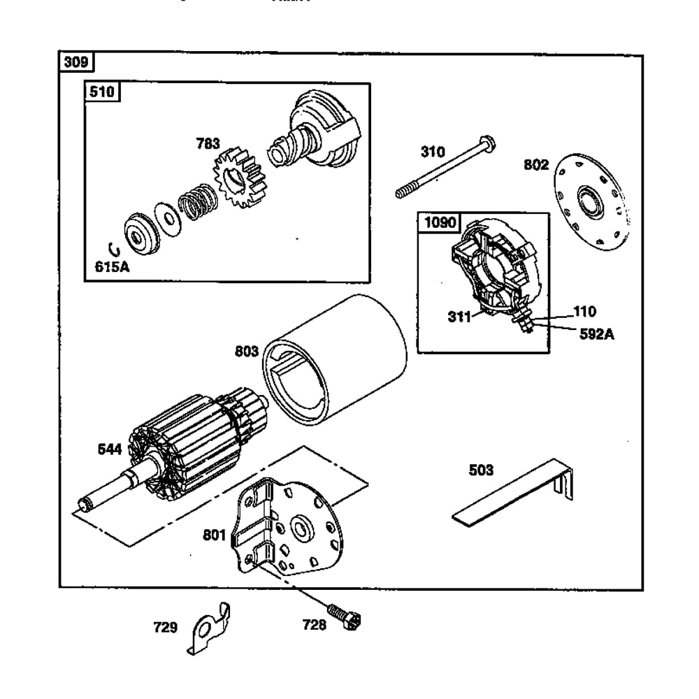Motor Starter 1 Diagram and Parts List for 19E400-19E499 1132 Briggs and Stratton Engine